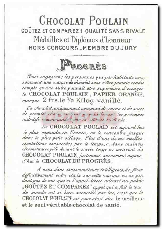 Chromo Chocolat poulain  — Back