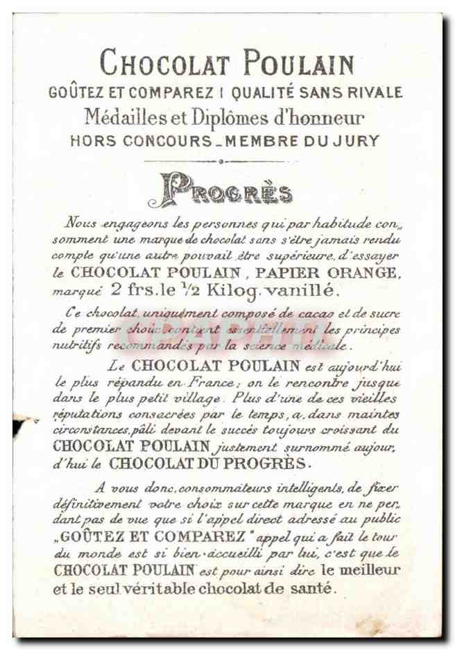 Chromo Chocolat Poulain Rose — Rückseite