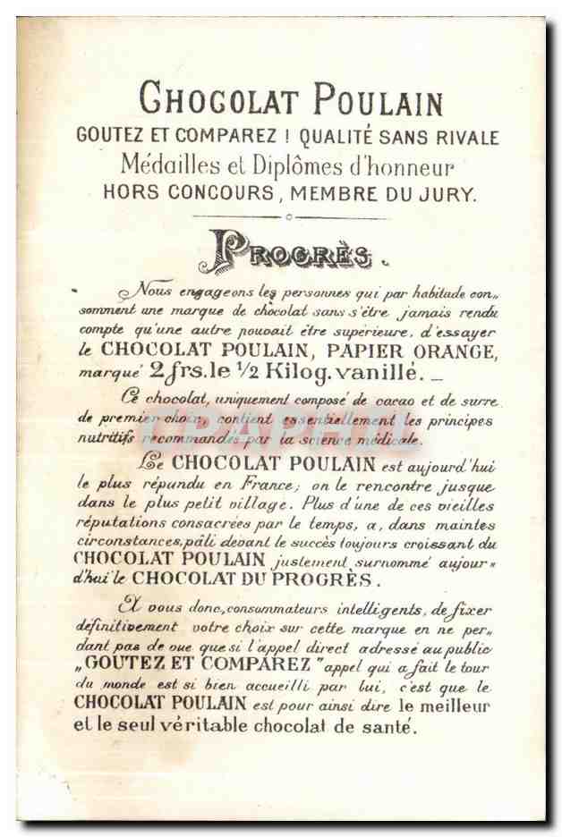 Chromo Chocolat Poulain Fleurs  — Verso