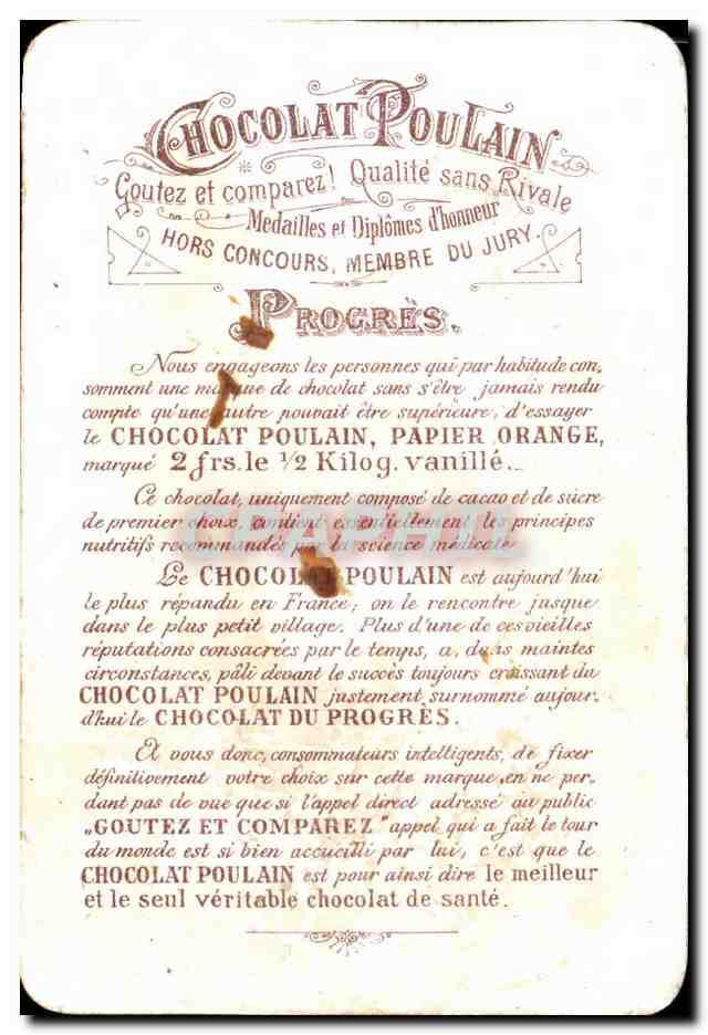 Chromo Chocolat Poulain Fleurs Trefles — Back