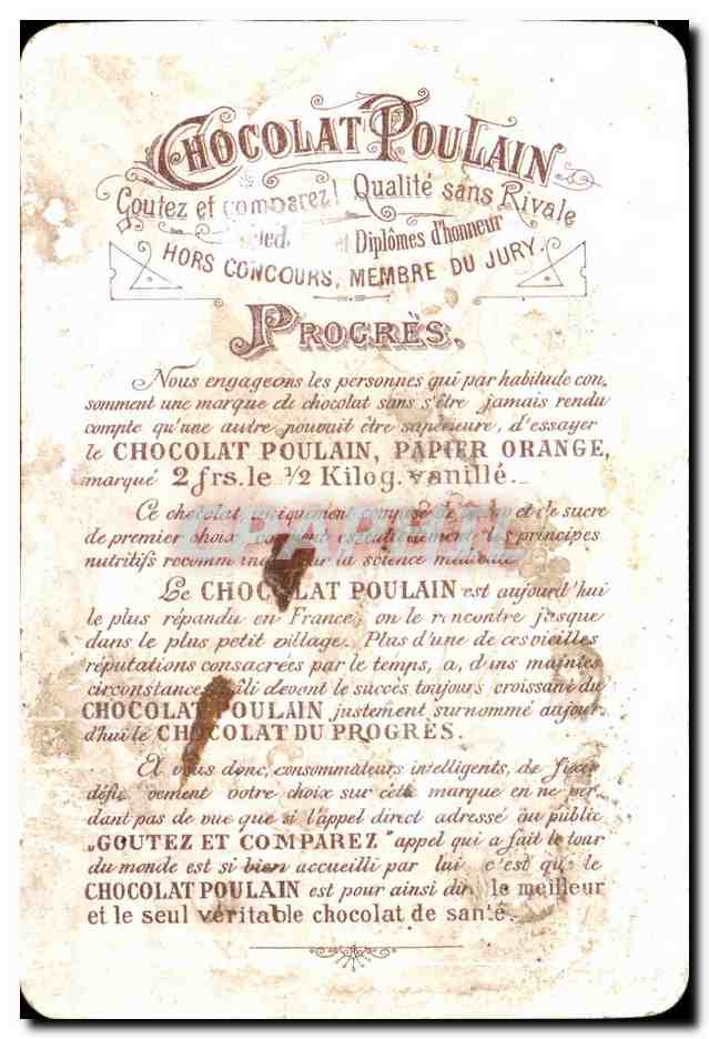 Chromo Chocolat Poulain Fleurs Trefles — Rückseite