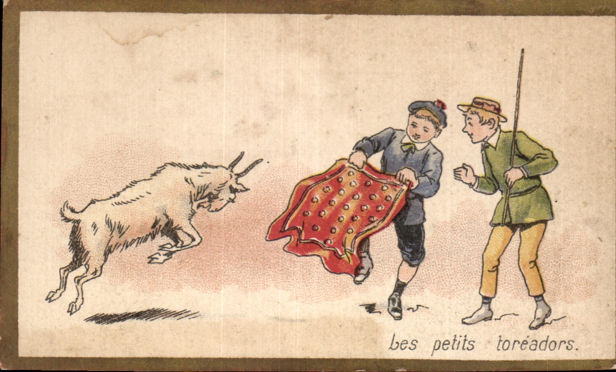 Chromo A Francois Les Bas Bleus Paris Ganterie Leduc Faubourg Montmartre Rue Belchier Chevre corrida Les petits toreador