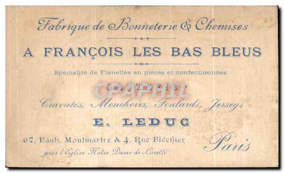 Chromo A Francois Les Bas Bleus Paris Ganterie Leduc Faubourg Montmartre Rue Belchier Chevre corrida Les petits toreador — Back