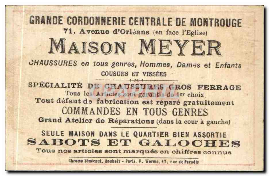 Chromo Grande Cordonnerie Centrale De Montrouge Avenue d'Orleans Paris Maison Meyer Militaria Cheval — Verso