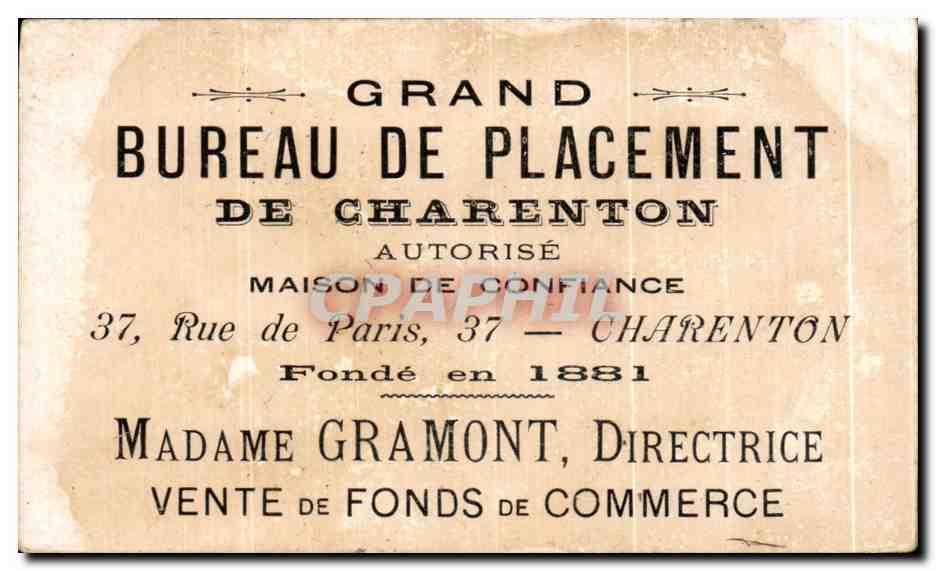 Chromo Bureau de placement de Charenton Paris Sts Eustache — Rückseite