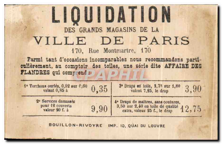 Chromo A La Ville De Paris Liquidation Enfants Rue Montmartre — Verso