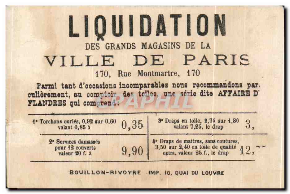 Chromo A La Ville De Paris Liquidation Enfants Rue Montmartre Serenade — Rückseite