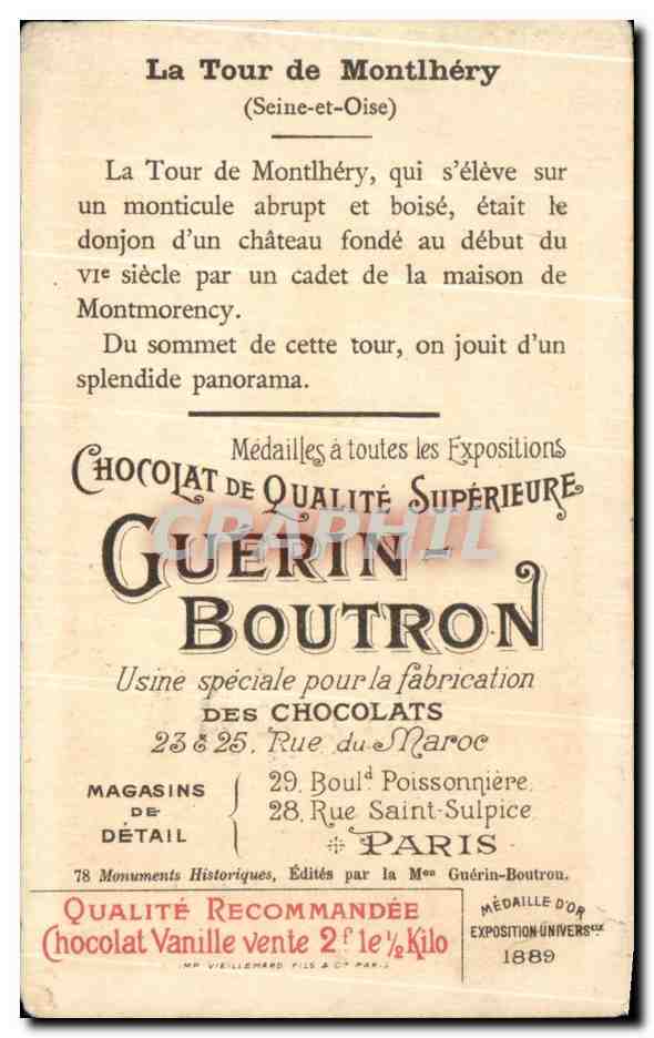 Chromo Chocolat Guerin Boutron La Tour De Montlhery Seine et Oise — Rückseite