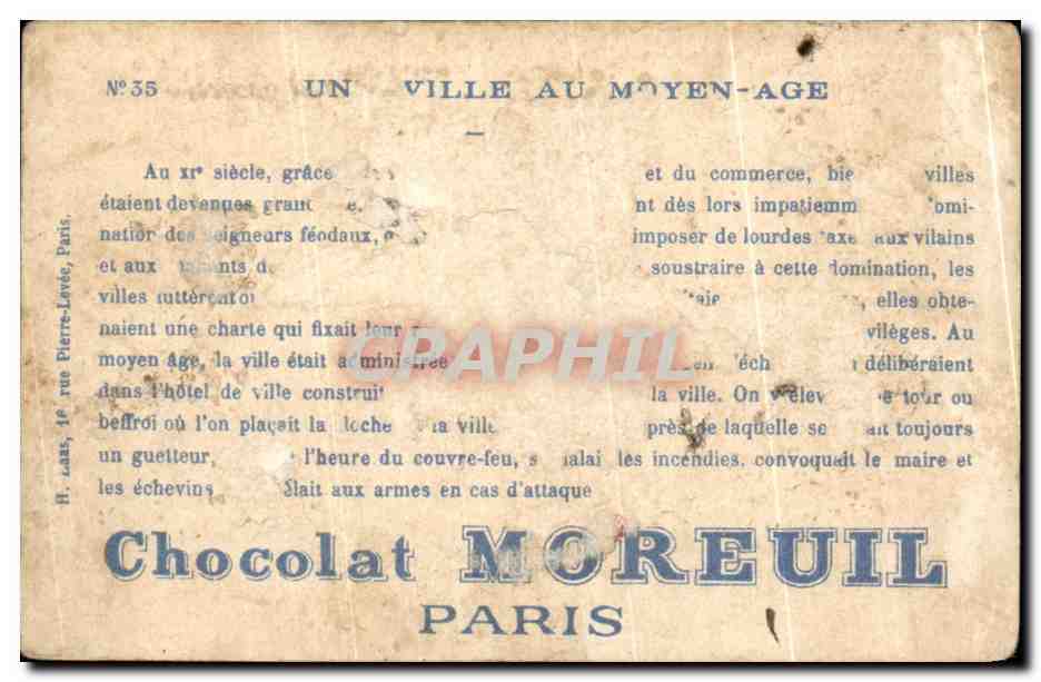 Chromo Chocolat Moreuil Paris Une ville Au Moyen Age  — Verso