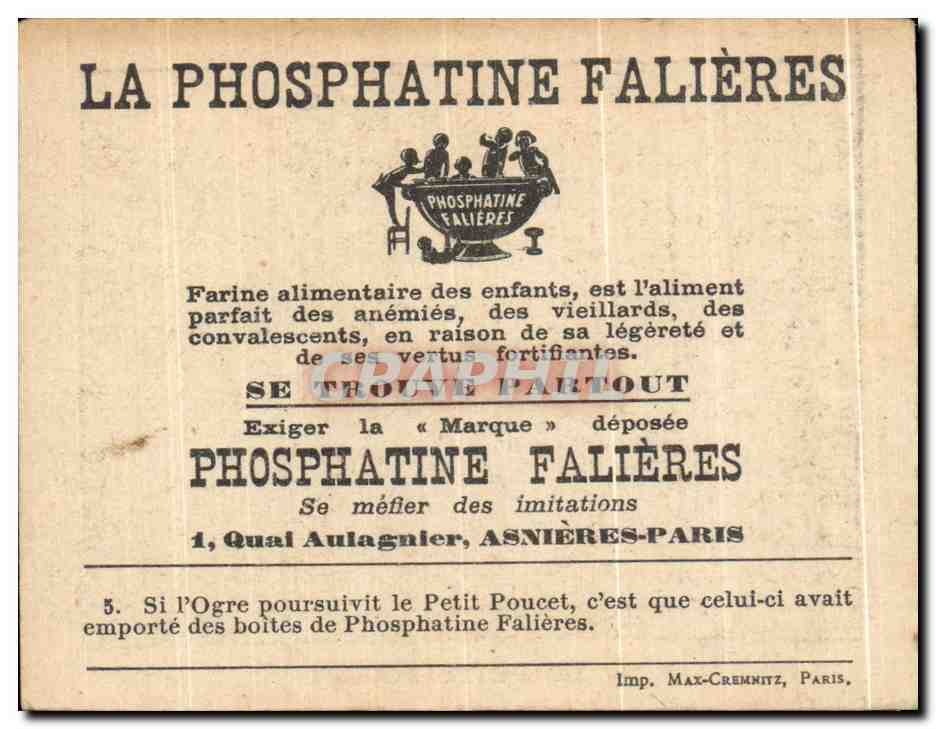 Chromo Le Petit Poucet Phosphatine Falieres Quai Aulagnier Asnieres Paris  — Rückseite