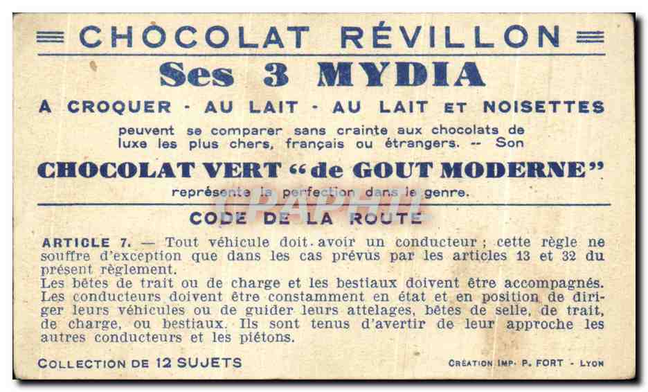 image Collection Chocolat Revillon Code De La Route Les bestiaux doivent etre accompagnes et guides — Verso