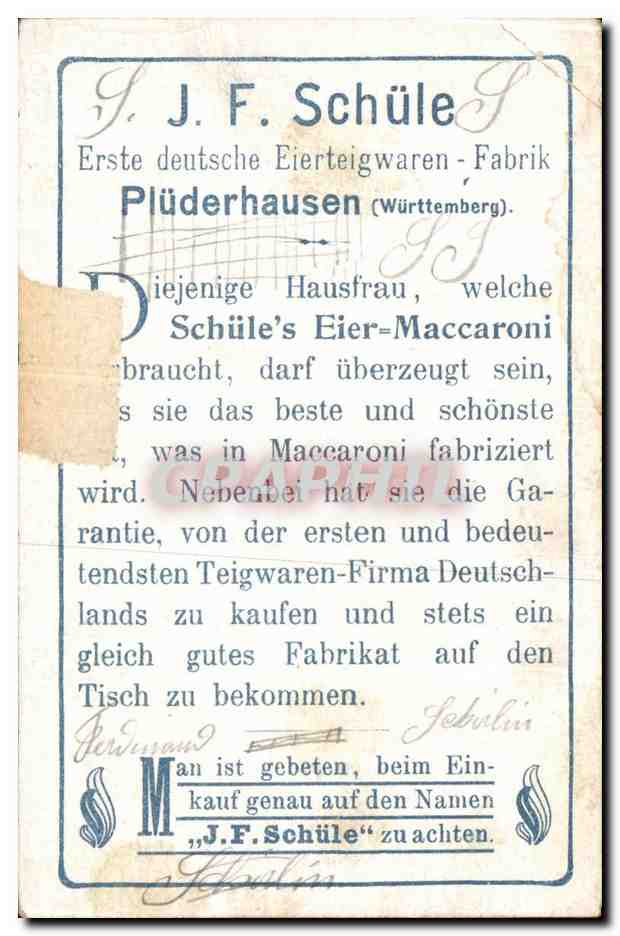 Chromo Schaule's Eier Maccaroni Seire Soldatenbilder Erster Reitunterricht Militaria  — Verso