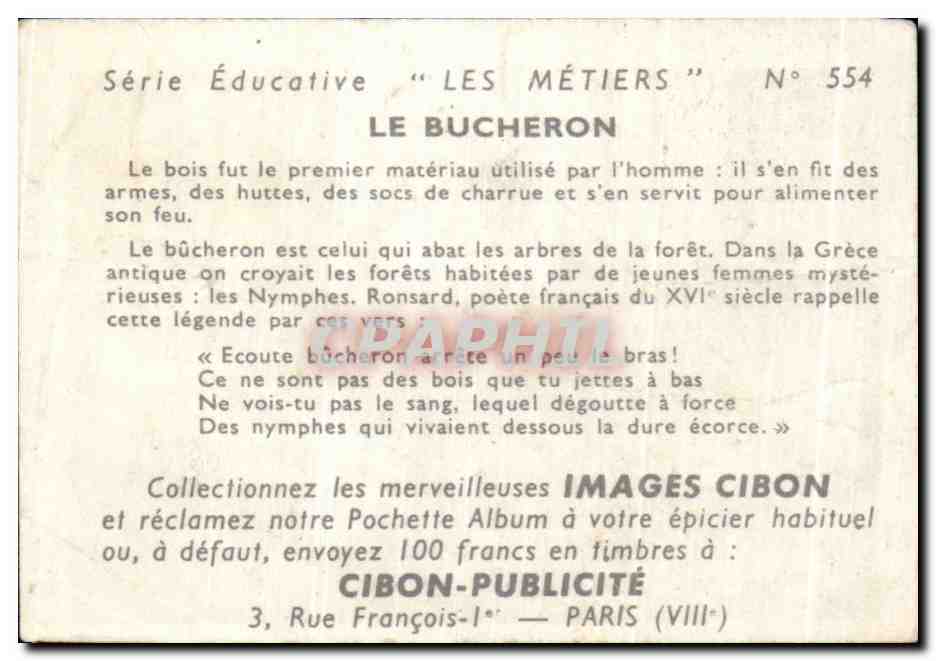 Image Serie Educative Les Metiers Le Bucheron Le bois fut le premier materiau utilise par l'homme Paris — Verso