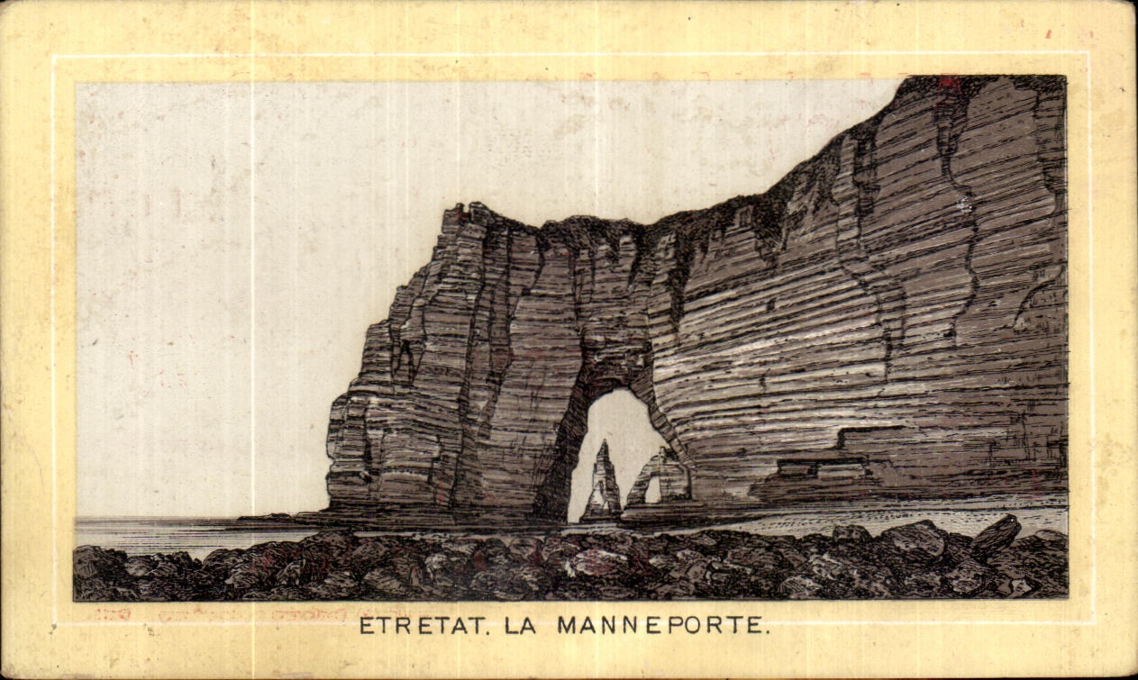 Chromo Etretat La Manneporte Au Tapis Rouge Rue du Faubourgs St Martin et Rue du chateau d'eau Paris