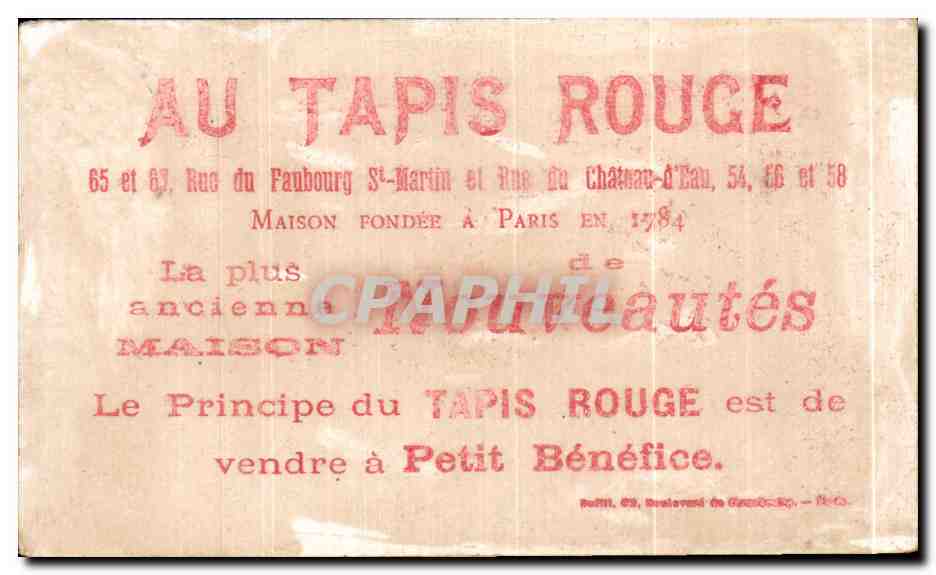 Chromo Etretat La Manneporte Au Tapis Rouge Rue du Faubourgs St Martin et Rue du chateau d'eau Paris — Rückseite