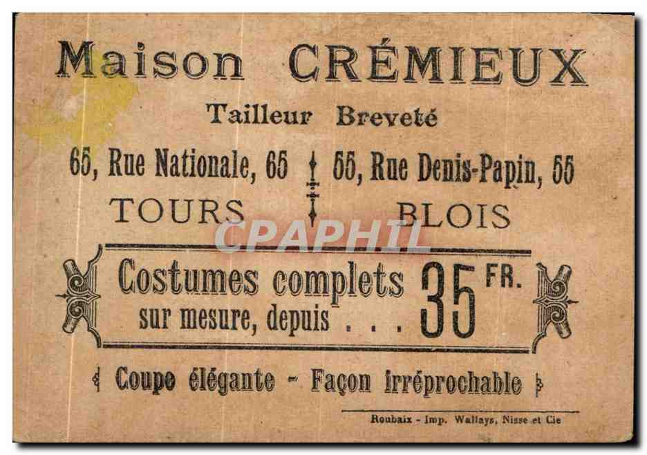 Chromo Maison Cremieux Tailleur Bretete Rue Nationale Tours Rue Denis Papin Blois — Verso