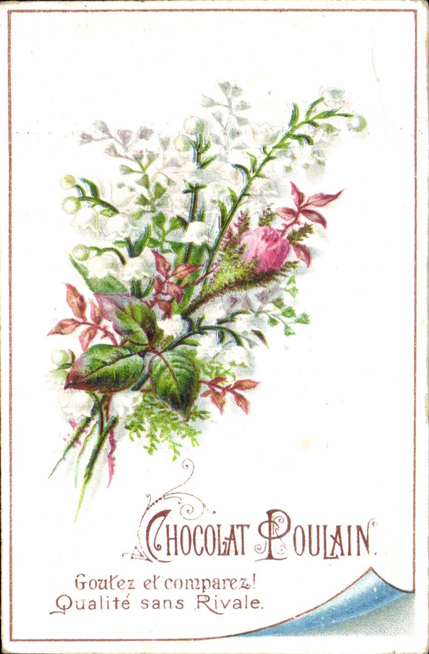 Chromo Chocolat poulain Goutez et Comparez Qualite sans Rivale Fleurs 