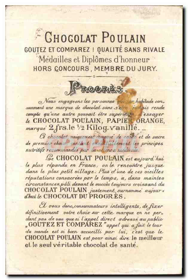 Chromo Chocolat poulain Goutez et Comparez Qualite sans Rivale Fleurs  — Rückseite