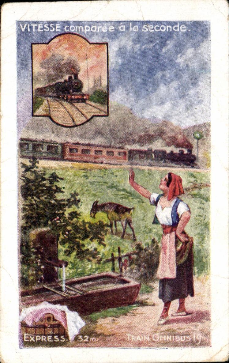 Chromo Vitesse Comparee a La Seconde Train omnibus Chevre
