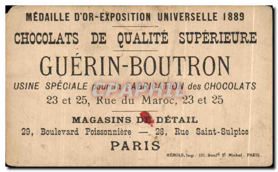 Chromo Chocolat Guerin Boutron Faire la pluie et le beau temps — Rückseite