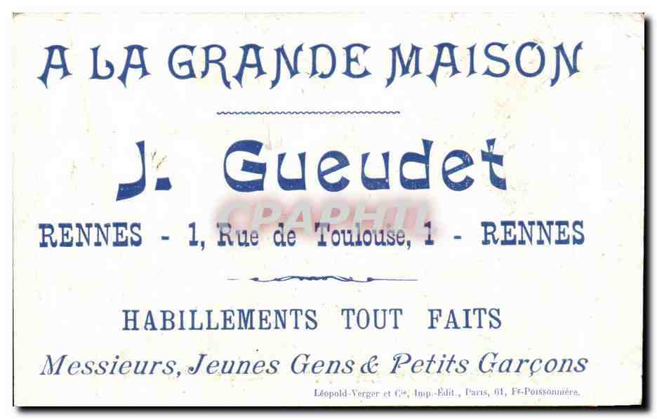Chromo A la Grande Maison Gueudet Rue de Toulouse Rennes Piano — Rückseite