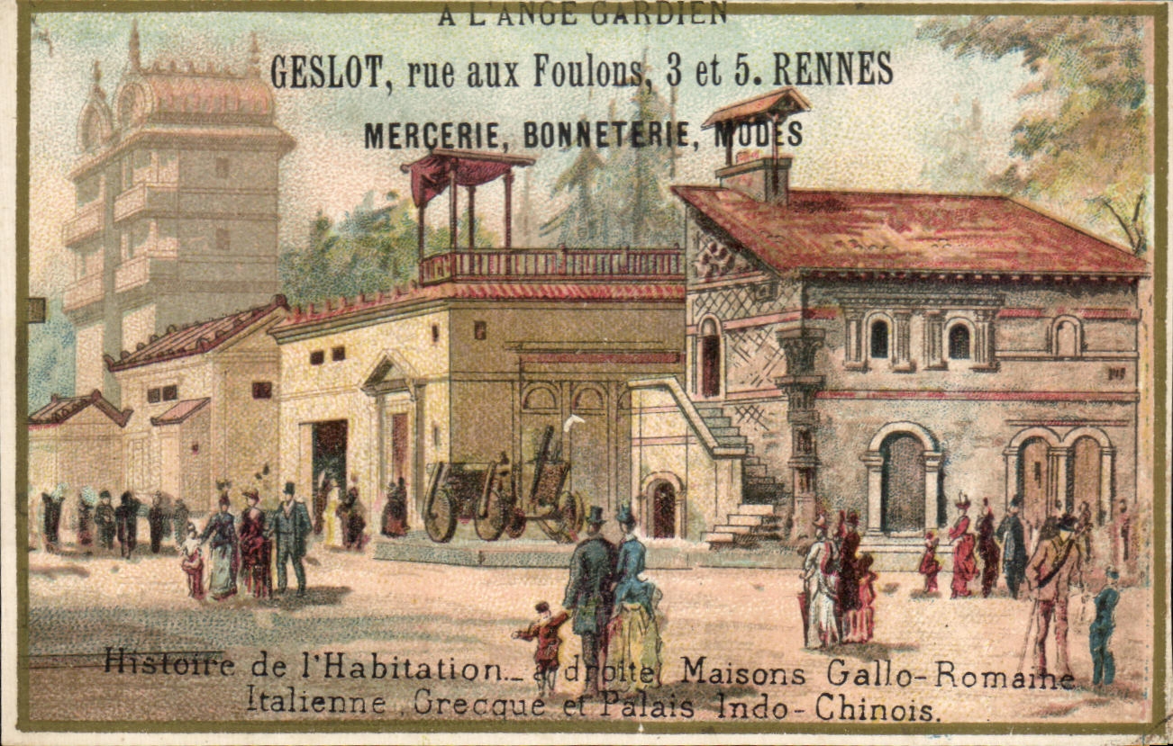 Chromo A L Ange Gardien Histoire de l'habitation Geslot Rue aux Foulous Rennes Maisons gallo romaines indo chinois 