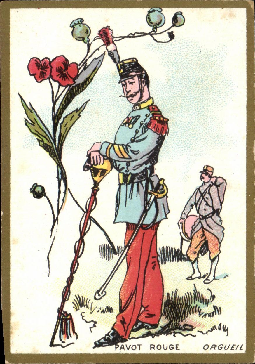 Chromo Pavot Rouge Orge Orgueil Militaria 