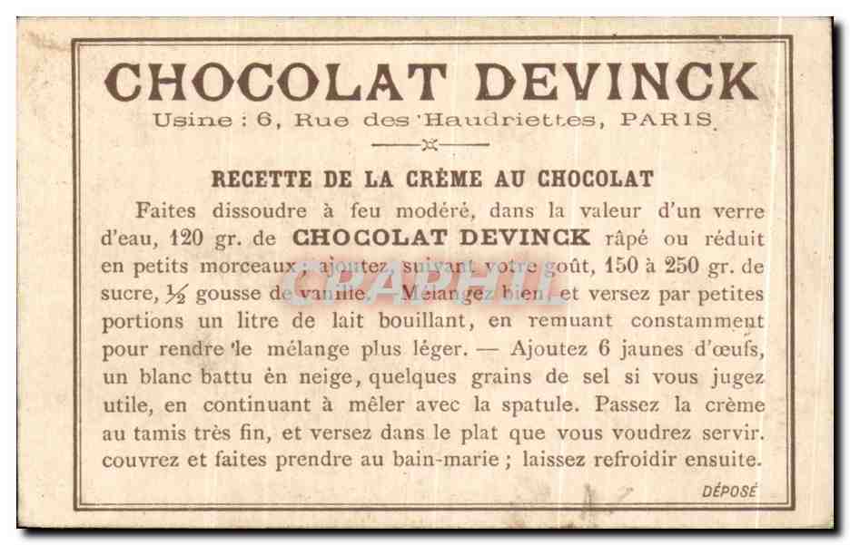 Chromo Mort de Jeanne d'arc Chocolat Devinck  — Rückseite