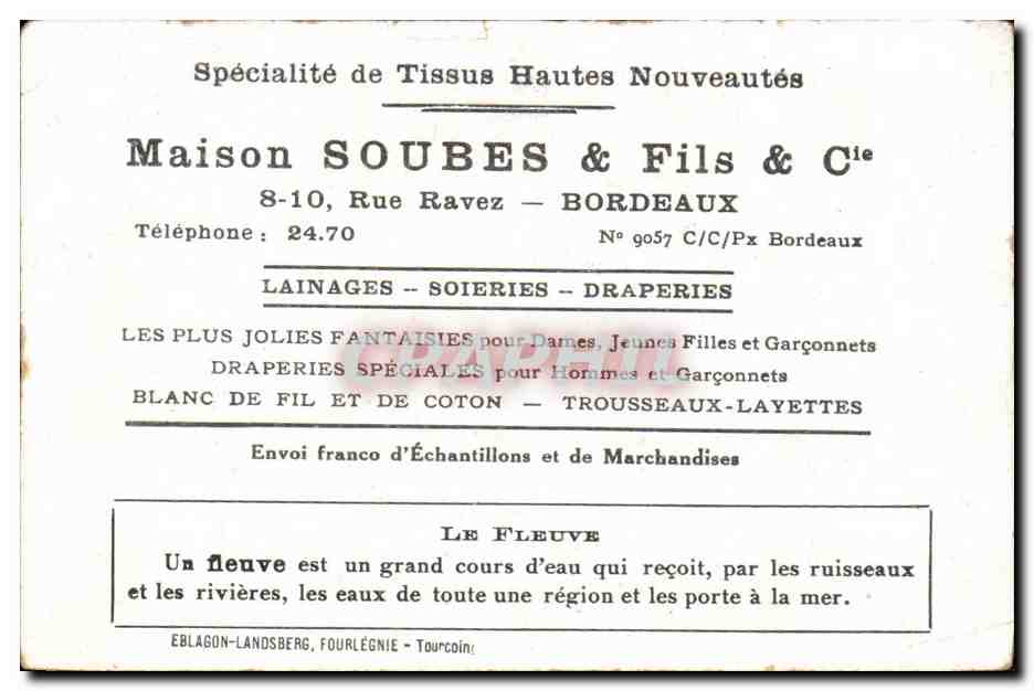 Chromo Le fleuve Maison Soubes Rue Ravez Bordeaux  — Rückseite