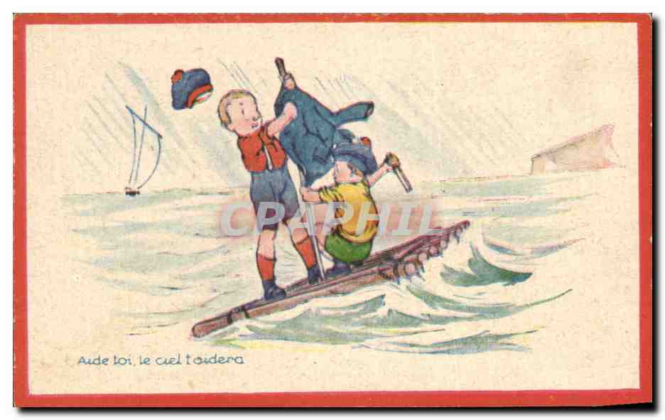 Chromo Aide toi le ciel t'aidera Barque Enfant Radeau 