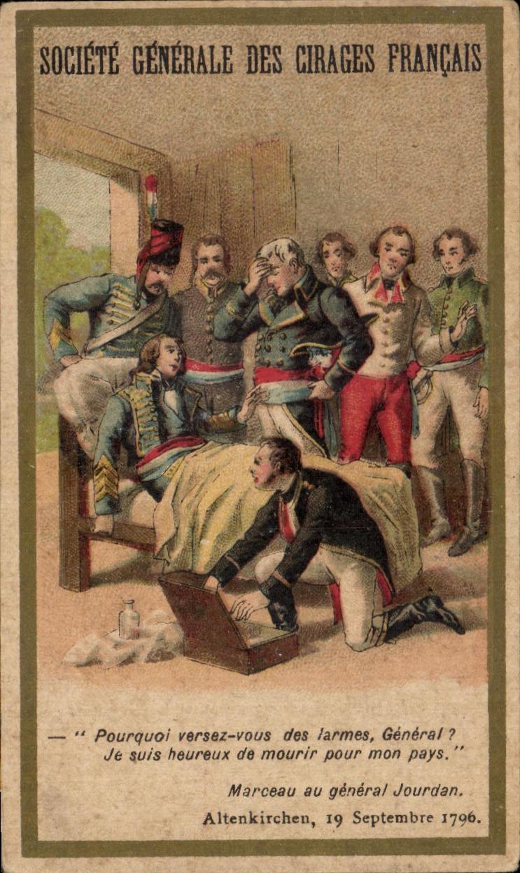 Chromo Societe Generale Des Cirages Francais Marceau au general Jourdan Altenkirchen 1796