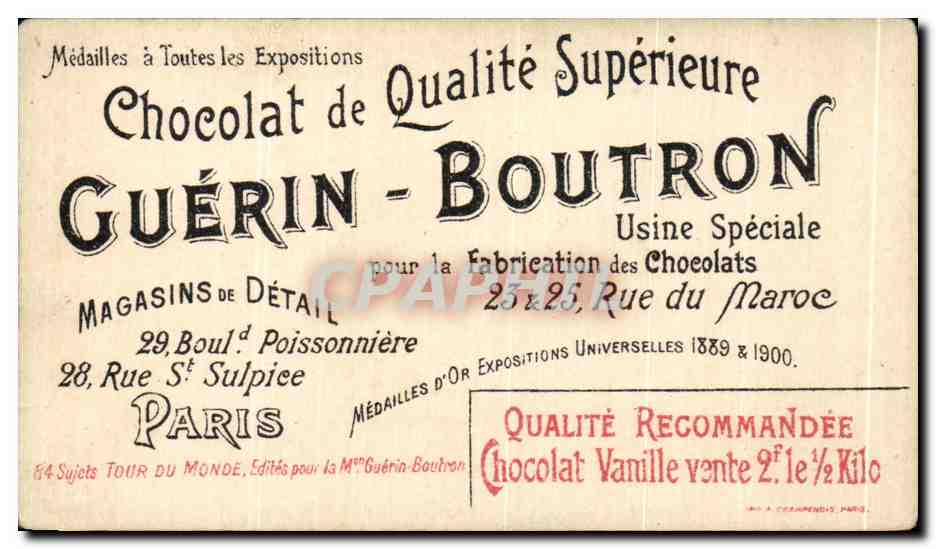 Chromo Chocolat Guerin Boutron Entree du palais du roi du Siam a Bangkok Elephant  — Rückseite