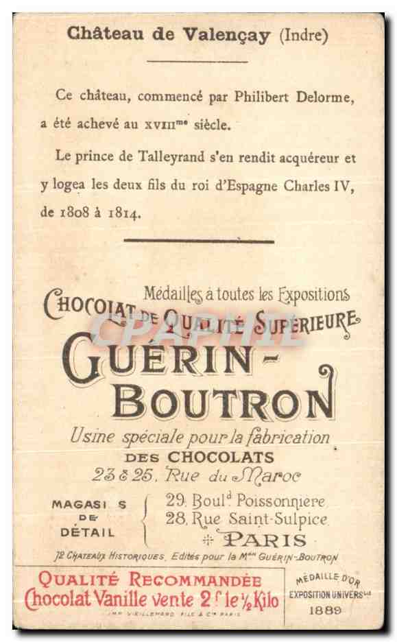 Chromo Chocolat Guerin Boutron Chateau De Valencay — Rückseite