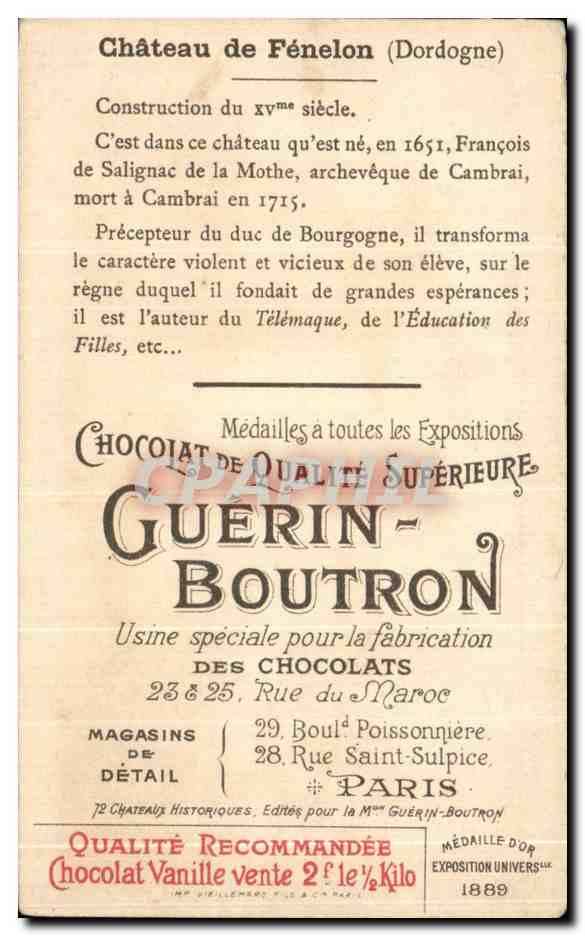 Chromo Chocolat Guerin Boutron Chateau De Fenelon Dordogne  — Rückseite