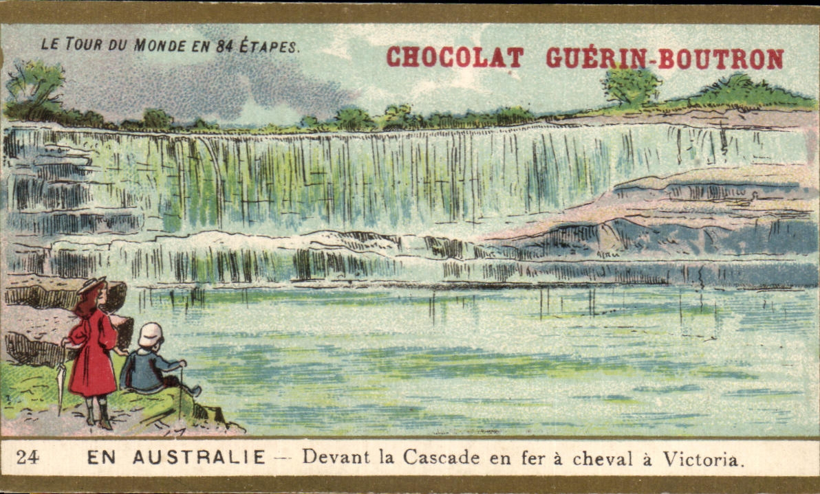 Chromo Chocolat Guerin Boutron En Australie Devant la cascade en fer a cheval a Victoria 