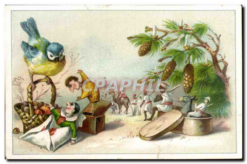 Chromo Chocolat Santoin Guignol ane Oiseau Chameau Clown