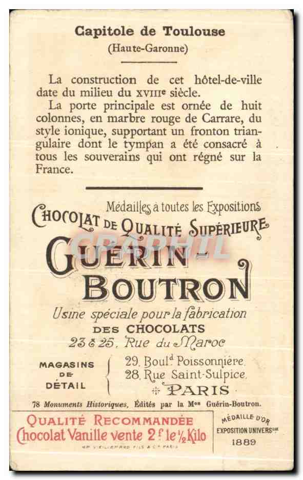 Chromo Chocolat Guerin Boutron Capitole De Toulouse  — Rückseite