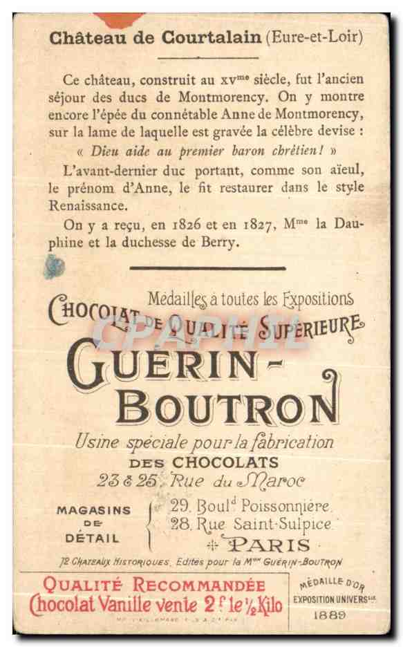 Chromo Chocolat Guerin Boutron Chateau De Courtalain — Rückseite