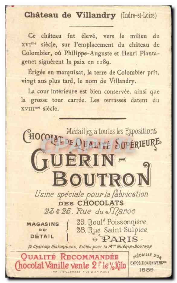 Chromo Chocolat Guerin Boutron Chateau De Villandry — Verso