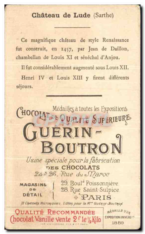Chromo Chocolat Guerin Boutron Chateau De Lude — Rückseite