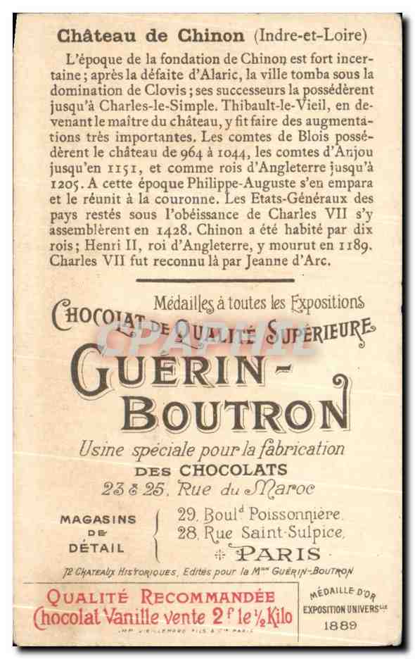 Chromo Chocolat Guerin Boutron Chateau De Chinon — Rückseite