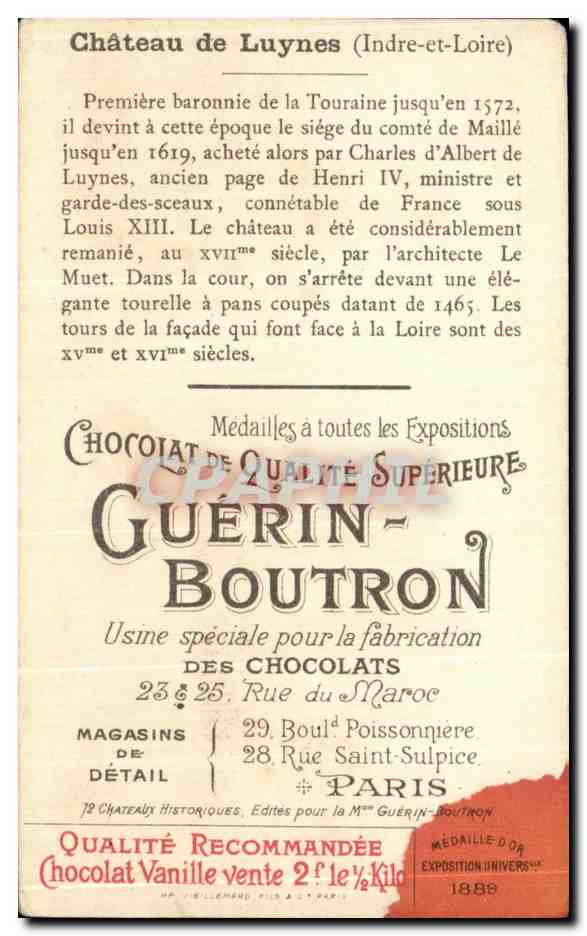 Chromo Chocolat Guerin Boutron Chateau De Luynes — Rückseite