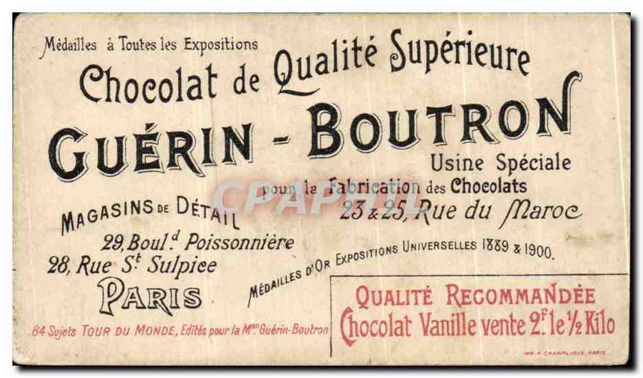 Chromo Chocolat Guerin Boutron L'entree Du Vieux Port De Marseille Et La Cathedrale — Rückseite