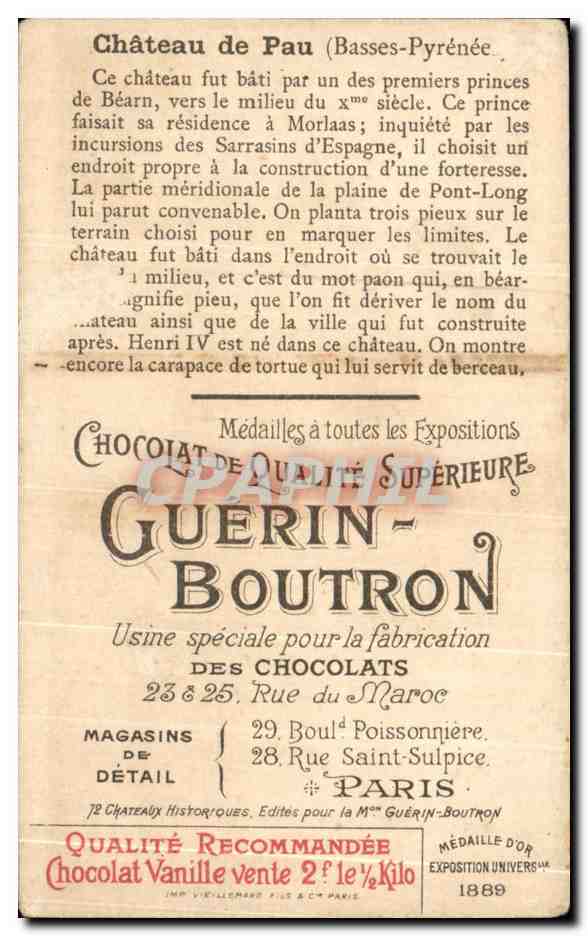 Chromo Chocolat Guerin Boutron Chateau De Pau Basses Pyrenees — Rückseite
