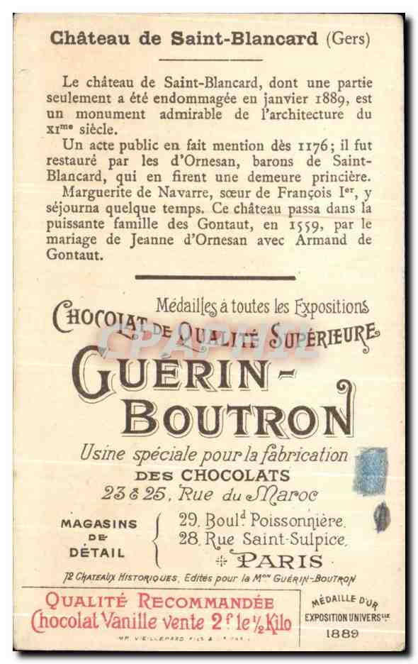 Chromo Chocolat Guerin Boutron Chateau De Saint Blancard — Rückseite