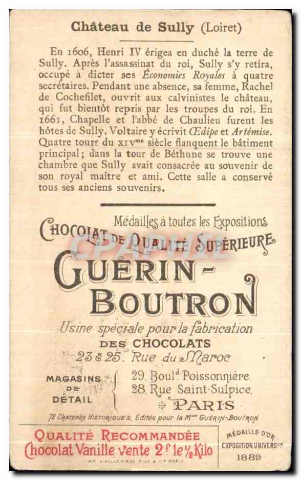 Chromo Chocolat Guerin Boutron Chateau De Sully — Rückseite