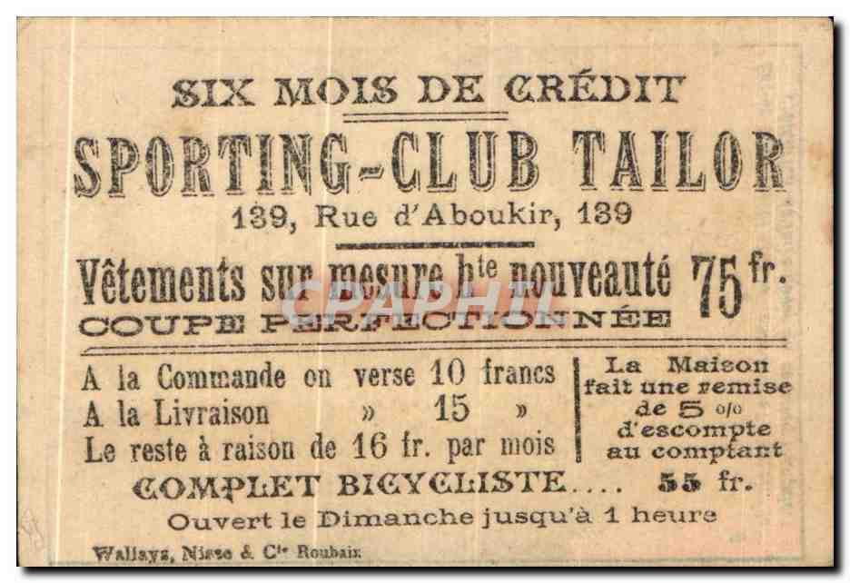 Chromo Six Mois De Credit Sporting Club Tailor Rue d'Aboukir Militaria — Rückseite