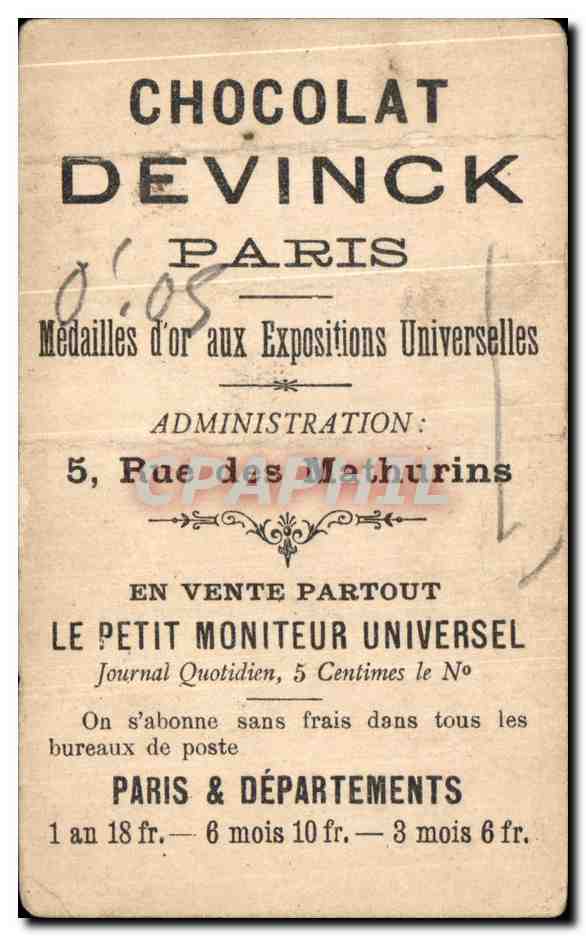 Chromo Chocolat Devinck Le Telephone Femme  — Rückseite