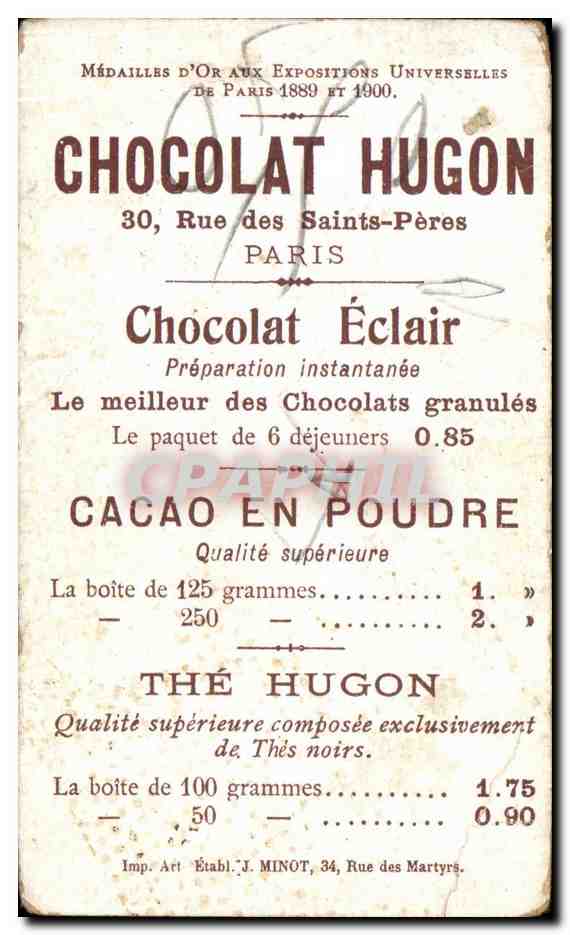 Chromo Chocolat Hugon Le Theatre A Travers Les Ages Pantomime Egytienne — Rückseite