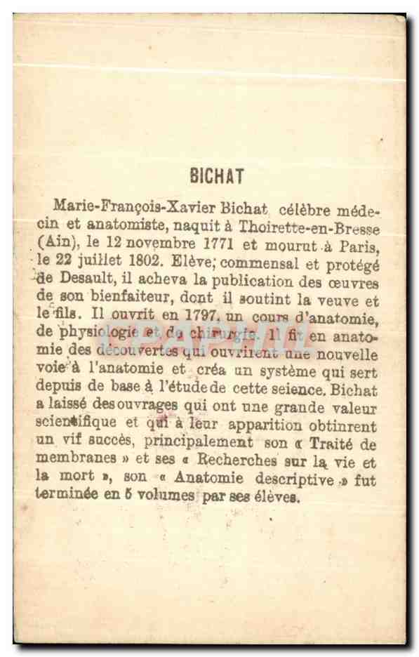Chromo Marie Francois Xavier Bichat Celebre Medecin Et Anatomiste — Rückseite